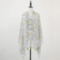 New Chinese style women's shawl, elegant floral pattern summer sunscreen cape with tassels. - Playful Heart, Yellow & Grey