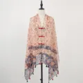 New Chinese style printed scarf shawl, thin summer sun protection ethnic design variant. - Silk Road Flower Rain, Navy Blue
