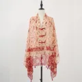 New Chinese style women summer sun protection scarf ethnic vintage fringe capelet shawl - Silk Road Flower Rain, Wine Red