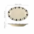 Plato de pescado ovalado de cerámica de 13 pulgadas con diseño floral negro. - Plato de pescado de rima simple de 13 pulgadas - Patrón de cometa de tinta
