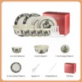 Juego de vajilla de cerámica de 17 piezas tazones platos cuchara palillos caja regalo - Mo Yuan Shu Ying juego de vajilla de 17 piezas para 4 personas - caja de regalo