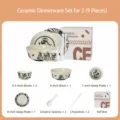 Conjunto de vajilla de cerámica retro con cuencos y platos, diseño elegante para uso diario. - Mo Yuan Shu Ying juego de vajilla de 9 piezas para 2 personas - caja de regalo