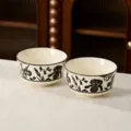 Set of 2 ceramic rice bowls 4.7 inch with black floral pattern for kitchen dining. - 4.5-Inch Rice Bowls (Set of 2)