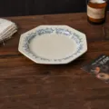 Assiette plate octogonale en céramique vintage avec motif floral bleu, taille 21.8cm. - Assiette plate octogonale perlée 8 pouces