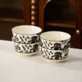 Set of 4 black and white floral ceramic rice bowls, 4.7 inch vintage style kitchen tableware. - 4.5-Inch Rice Bowls, Set of 4