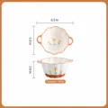 Ceramic double handle bowl with cute yellow flower pattern, 6 inch ceramic soup bowl variant. - 6-Inch Double-Handle Floral Bowl (Wild Chrysanthemum)