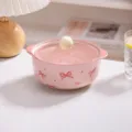 Rosa Keramik-Ramen-Schüssel mit Deckel, süßes Schleifenmuster, 800 ml, ideal für Suppe und Nudeln. - Gaiwan / Rosa