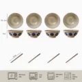 Ensemble bol en céramique de 8 pouces et baguettes en bois, vaisselle japonaise, 4 pcs. - Bol à nouilles nervuré 8 pouces avec baguettes en bois - Chunying - Lot de 4