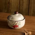 Chinese retro ceramic stew bowl with lid, elegant pomegranate pattern, high temperature resistant. - Pomegranate Red 400ml