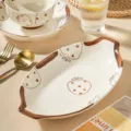 Joli ensemble de vaisselle bol et assiette en céramique fraise, style sous glaçure. - Assiette à Poisson de 13 Pouces