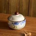 Chinese vintage ceramic stew pot with lid, underglaze Luffa painted design, 400ml bowl. - Loofah Fun 400ml