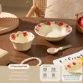 Ensemble bol assiette cuillère en céramique tulipe vaisselle de cuisine variante - Set de 3 pièces bol, assiette et cuillère