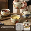 Set di ciotole per stufato in ceramica cinese retrò con coperchio, ciotola resistente al calore. - Stile Assortito
