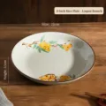 Assiette plate en céramique rétro japonaise avec motif de néfles, diamètre 21 cm, vaisselle - Assiette à Dîner Motif Nèfle / 8 pouces