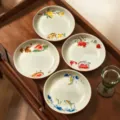 Japanese retro ceramic dinner plate set, underglaze fruit patern household tableware dish. - Mixed Ink Pattern Dinner Plate