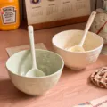 Ceramic rice cereal bowl set with spoon, colored glaze dessert salad bowl for kitchen home. - 2 Bowls & 2 Spoons - Mix and Match