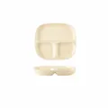 Ceramic divided plate in cream yellow, 3-compartment food container for breakfast and meals. - 8.5 Inch 3-Grid Square Plate / Milk Yellow