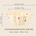 Cream yellow ceramic double-ear bowl, 9.5 inch ramen soup and salad bowl with cute red hearts. - 9.5 Inches / Milk Yellow
