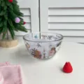 Clear glass fruit bowl with cute cartoon dog print, ideal for salad and dessert. - Apple Puppy / 5 Inch