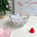 Frutero de vidrio transparente con bonito estampado de animales, ensaladera y bol de postre multifunción. - Primavera del Gato / 5 Pulgadas