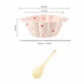 Cute ceramic double ear bowl with heart pattern, pink soup salad bowl and spoon. - 9.5 Inch With Big Soup Spoon / Pink