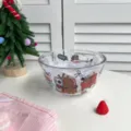 Clear glass salad bowl with cute cartoon dog print, perfect for fruit and dessert serving. - Apple Puppy / 6.5 Inches