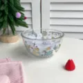 Bol de ensalada de vidrio transparente con linda ilustración de animales y texto para el hogar. - Primavera del Gato / 6.5 Pulgadas