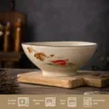 8-inch ceramic noodle bowl with Chinese vintage watermelon pattern design for home kitchen use. - Melon and Field Fun / 8 Inch