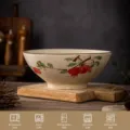 Chinese retro underglaze ceramic noodle bowl, 8-inch large soup bowl with pomegranate pattern. - Pomegranate Red / 8 Inch