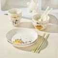 Cute ceramic tableware set with cartoon dog print, elegant rice bowls and plates for one. - 10-Piece Set