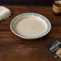 French vintage ceramic dinner plate with elegant blue floral rim, 21cm round dining dish. - 8-Inch Pedestal Round Plate