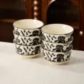 Set of 6 ceramic rice bowls 4.7 inches with vintage black and white floral pattern for daily use. - 4.5-Inch Rice Bowls, Set of 6