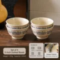 French style ceramic rice bowl set, 5 inch embossed beaded porcelain soup bowl variant - 5-Inch Beaded Bowls (Set of 4)