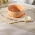 Ceramic bowl and spoon set, 4.75 inch embossed rice bowl with long handle spoon cream color. - Bowl with Long Handle Spoon / Milk Tea Brown