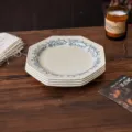 French vintage ceramic octagonal dinner plate set, 8-inch floral tableware for home kitchen use. - 8-inch Octagonal Shallow Plates - Set of 4