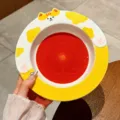 Belle assiette plate chat en céramique 8 pouces jaune pour le petit-déjeuner et les repas maison. - Assiette ronde jaune 8 pouces