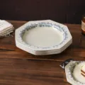 French vintage octagonal ceramic soup plate set, elegant table dinnerware for home kitchen. - 8.5-Inch Octagonal Soup Plates - Set of 4
