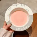 Joli Assiette Chat Ceramique 8 Pouces Gris Vaisselle Plat a Salade pour Petit Dejeuner - Gris - Assiette ronde de 8 pouces