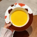 Joli plat rond en céramique avec motif de chat, idéal pour le petit-déjeuner et les salades. - Marron foncé - Assiette ronde de 8 pouces