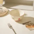 Joli bol de riz en céramique avec bord rose et motif floral, vaisselle élégante pour la maison. - Bol à Soupe de 6 Pouces