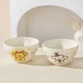 Joli bol a riz en ceramique dessin anime motif chiot couleur sous maille vaisselle maison - Bol en forme de calebasse à texture pincée à la main 4,7 pouces / Lot de 2