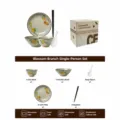 Set de vaisselle en céramique sous glaçure style japonais bol assiette cuillère boîte - Service individuel motif nèfles - Coffret cadeau