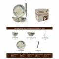 Ensemble de vaisselle en céramique sous glaçure japonaise, avec bols, assiettes et baguettes. - Service individuel motif luffa - Coffret cadeau
