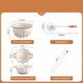 Ceramic tableware set 4-piece cute yellow floral noodle bowl spoon chopsticks size spec - 4-Piece Dinnerware Set for 1 - Wild Chrysanthemum