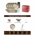 Japanese underglaze ceramic tableware set bowls plates spoons chopsticks gift box package - Summer Melon Field Dinnerware Set for 4 - Gift Box