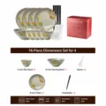 Japanese underglaze ceramic tableware set for four people, including bowls plates and spoons. - Loquat Branch Dinnerware Set for 4 - Gift Box