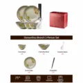 Japanese underglaze color ceramic tableware set with bowls, plates, spoons, and chopsticks. - Loquat Branch Dinnerware Set for 2 - Gift Box