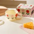 Ceramic breakfast mug 500ml with floral pattern pastel coffee cup gift box set home use - 500ml Carved Breakfast Mug