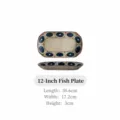 Plat à poisson en céramique de style japonais plat rectangulaire avec motif à pois bleus - Assiette à poisson rectangulaire à coins coupés de 12 pouces - Chunying