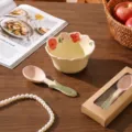 Ceramic bowl and tulip spoon set, cute floral tabletop tableware for daily single serving. - 5-Inch Carved Slanted Bowl & Tulip Soup Spoon